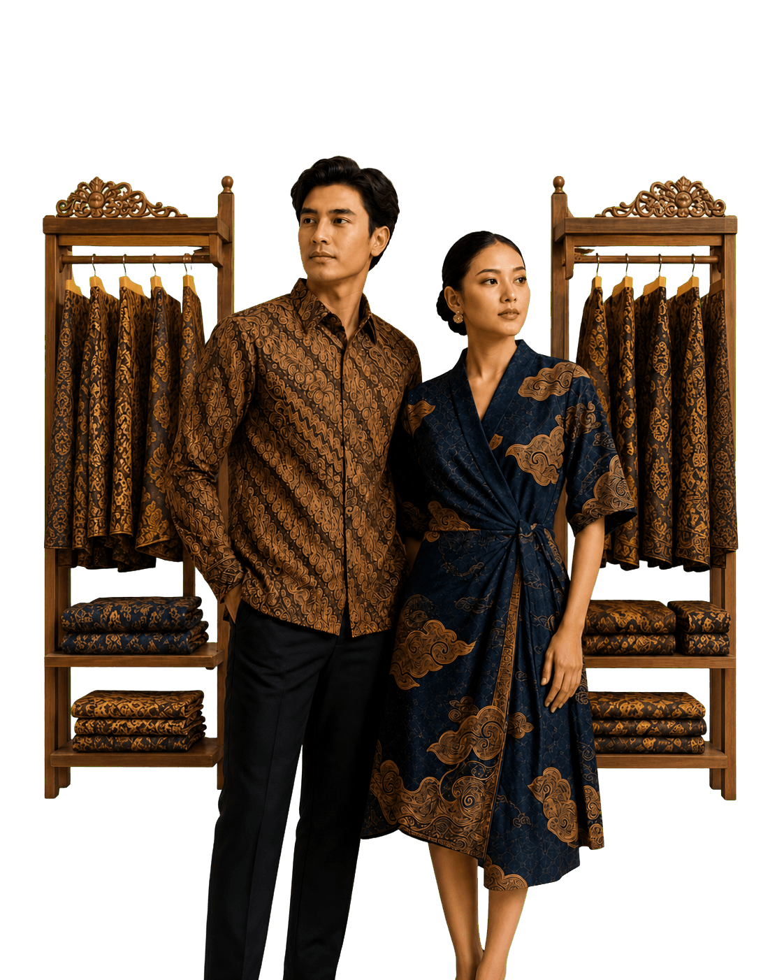 Model pria dan wanita mengenakan batik Nusa Wastra
